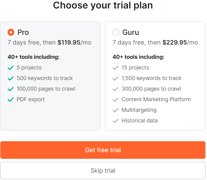 Choose Trial Plan