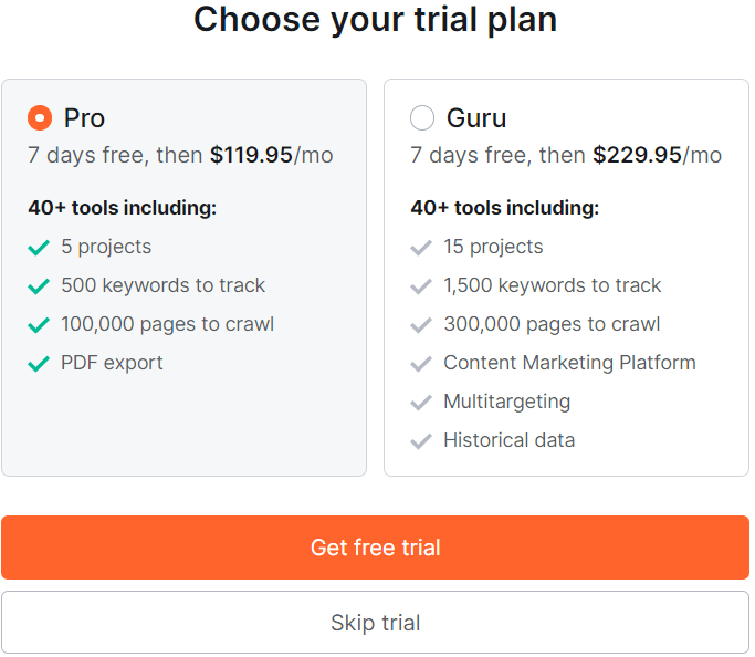 semrush free option