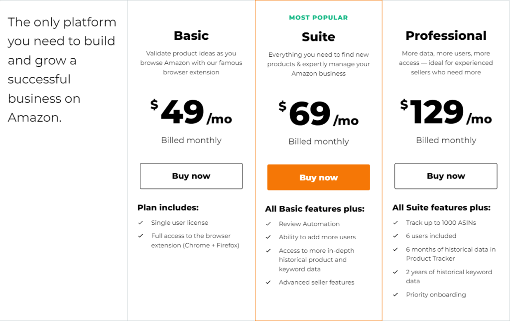 Jungle Scout Pricing Plan