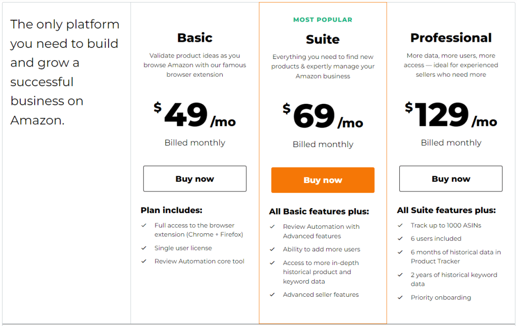 Jungle Scout Pricing Plan