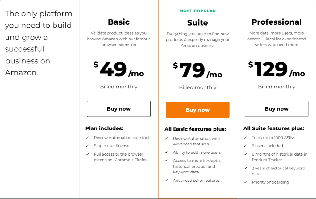 Jungle Scout Pricing Plan