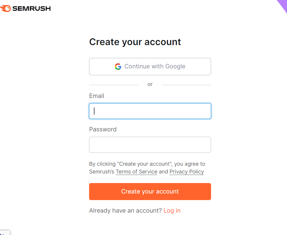 Create An Account on SEMrush