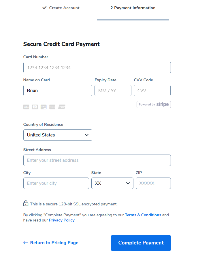 Enter Your Payment Information