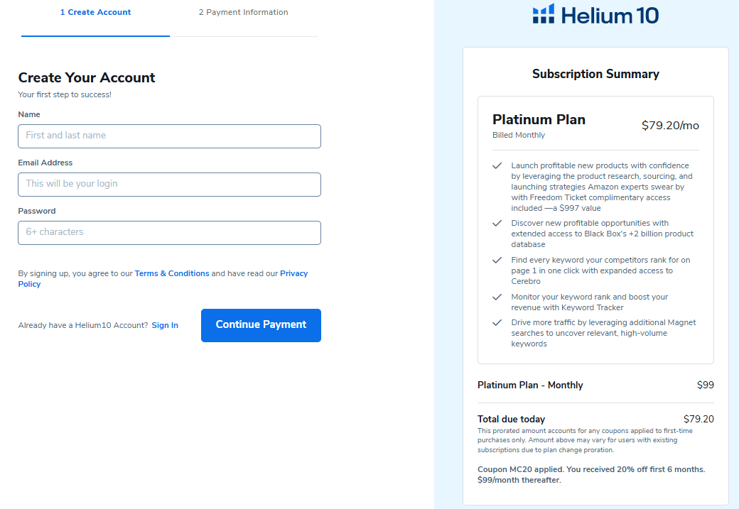 Create A New Helium 10 Account