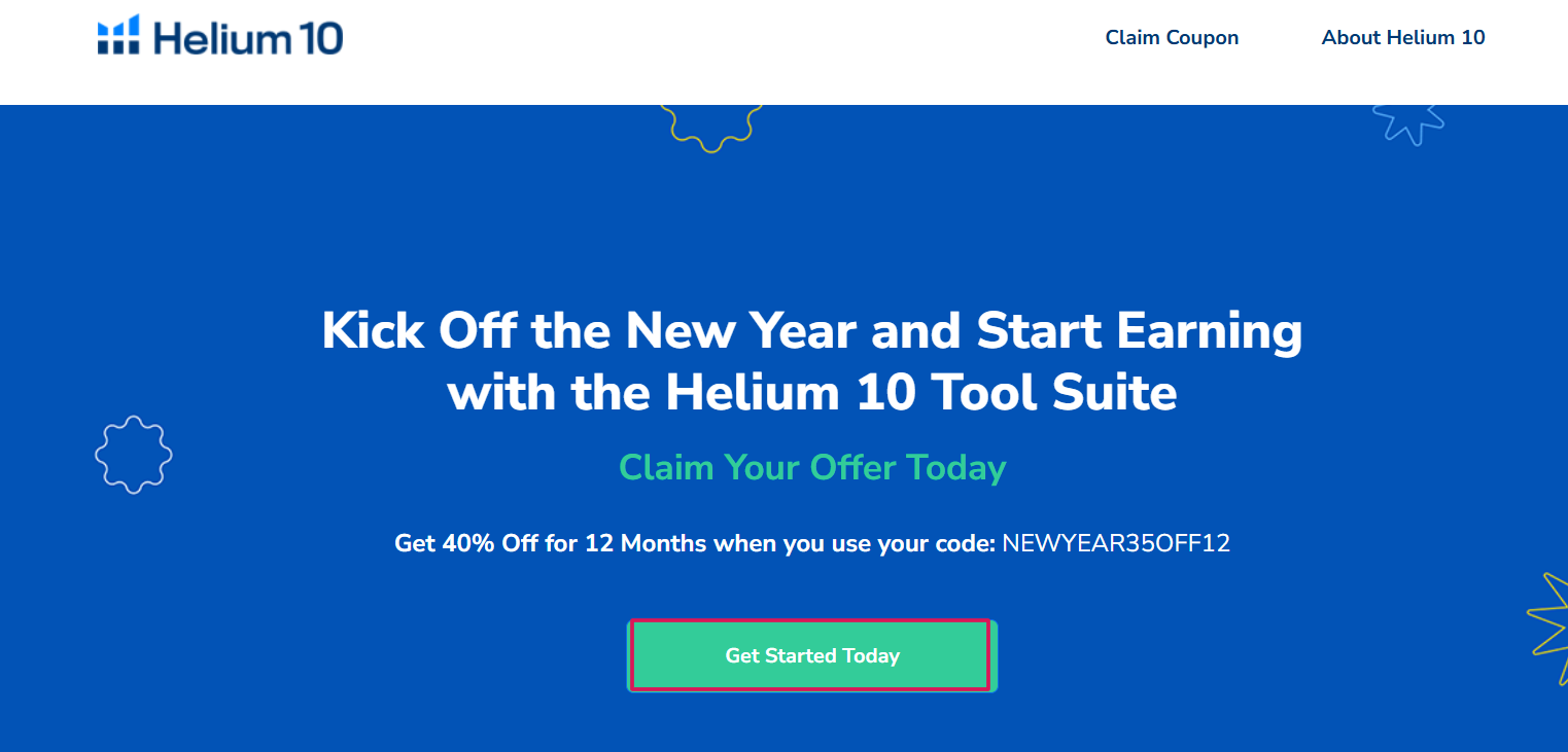 Helium 10 Discount Page & Click On Get Started Today