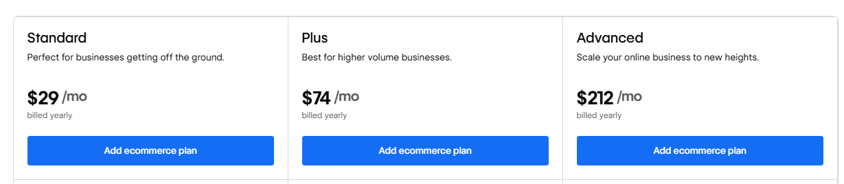 Webflow Ecommerce Plans