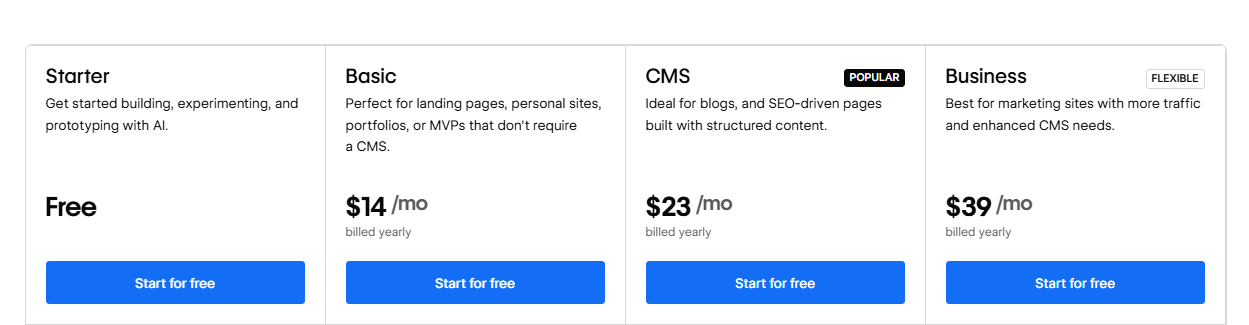 Webflow General Site Pricing