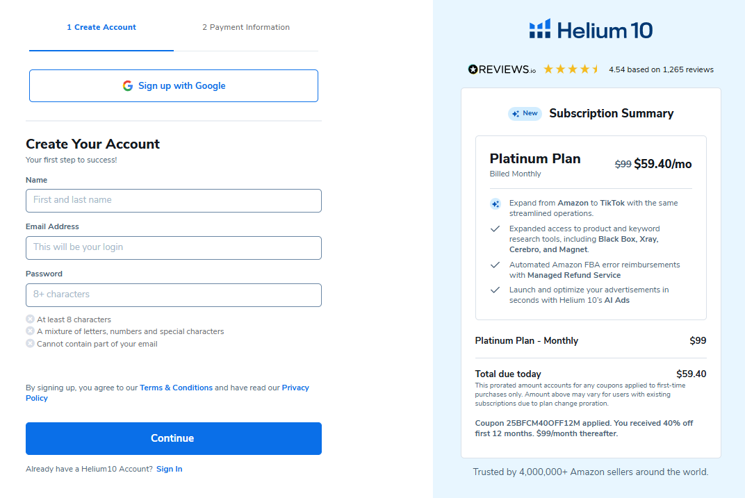 Helium 10 Black Friday Offer Page