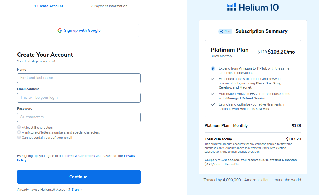 Create A New Helium 10 Account Create A New Helium 10 Account